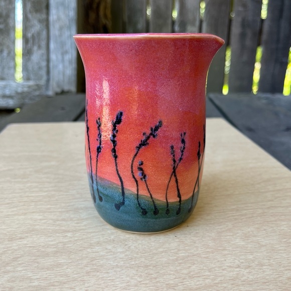 Handmade Hand Painted  Ceramic Pitcher Creamer Floral Sunset - Picture 3 of 13